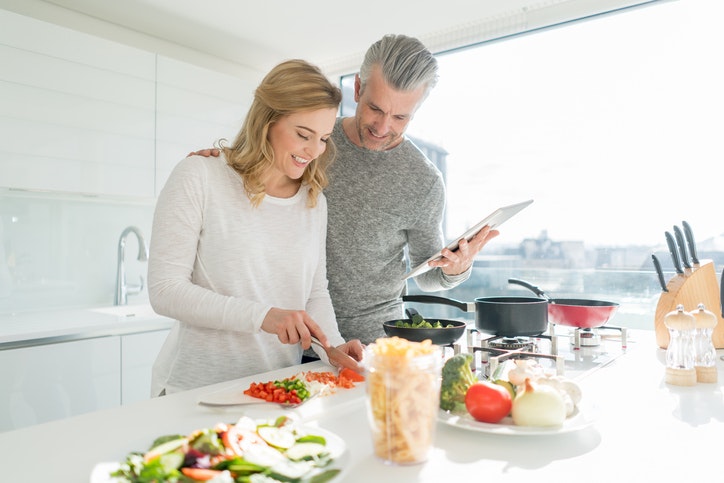 Couple cooking together