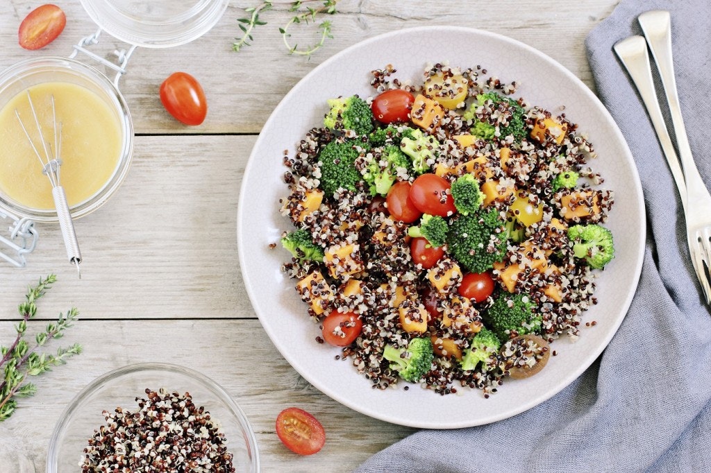 Quinoa salad with broccoli,sweet potatoes and tomatoes