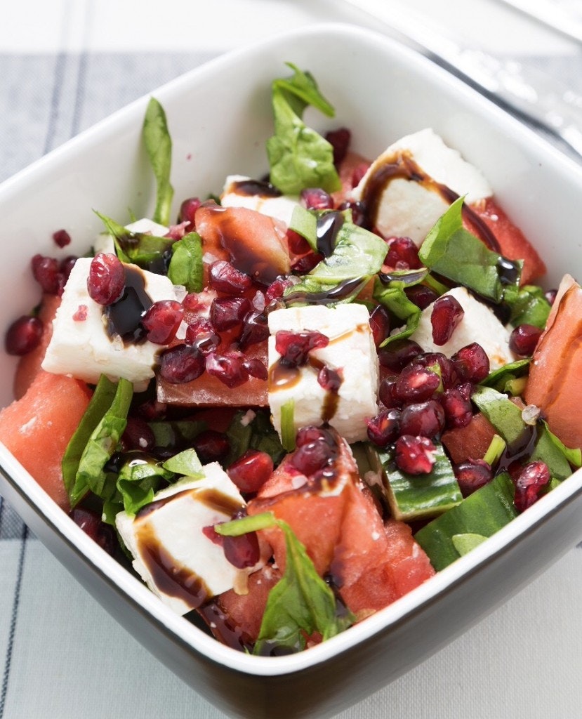 Watermelon, feta and pomegranate salad